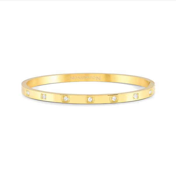 PRETTY BANGLES bracelet in steel and SQUARE CZ Yellow Gold PVD