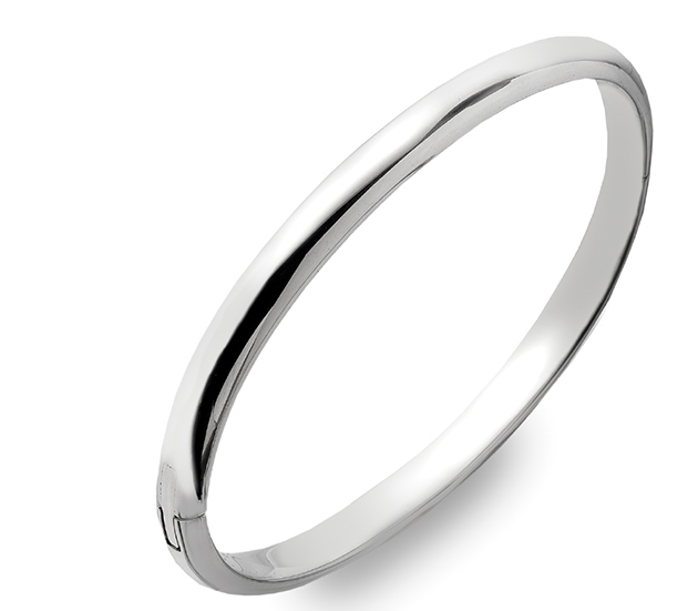 Silver Solid Hinged Bangle Oval Shaped