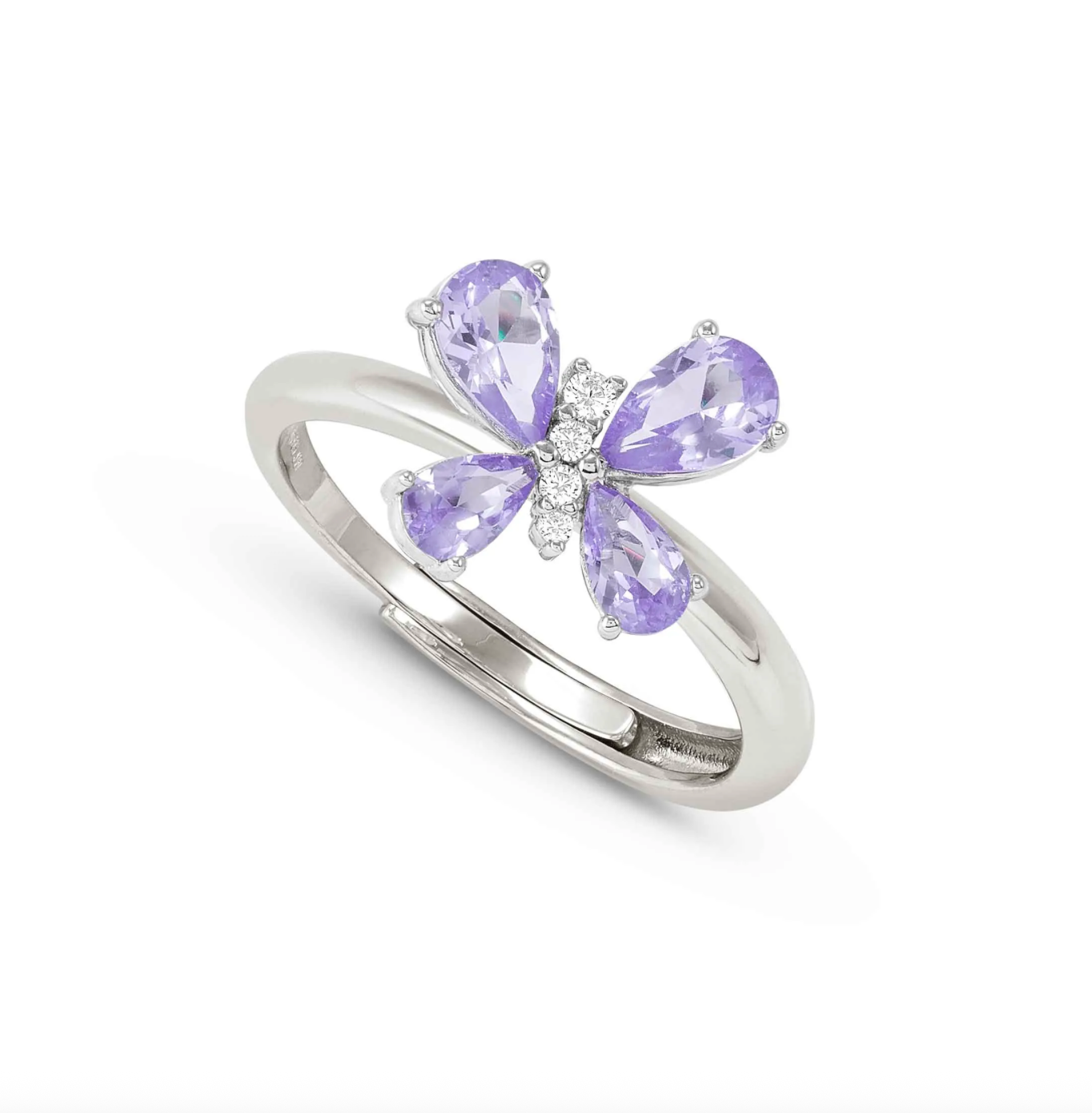 SHINE ME UP ring in 925 silver and cubic zirconia White/Lilac Butterfly
