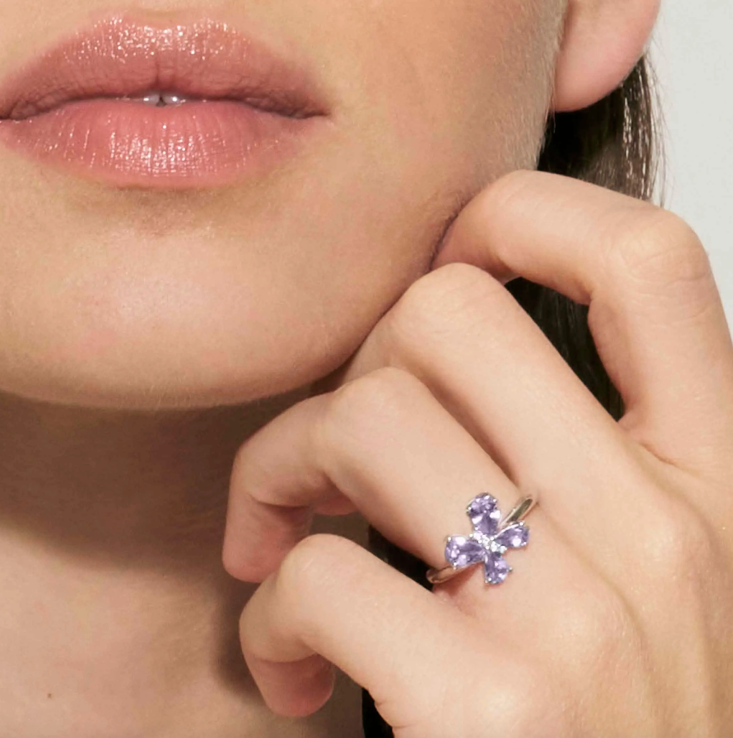 SHINE ME UP ring in 925 silver and cubic zirconia White/Lilac Butterfly