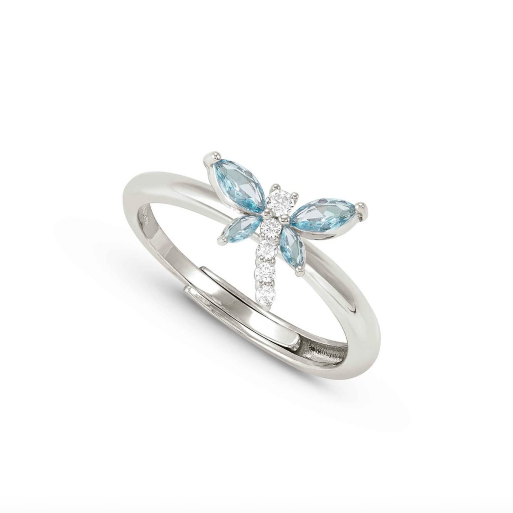 SHINE ME UP ring in 925 silver and cubic zirconia White/Light Blue Dragonfly