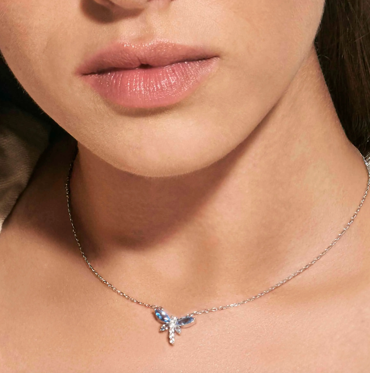 SHINE ME UP necklace in 925 silver and cubic zirconia White/Light Blue Dragonfly