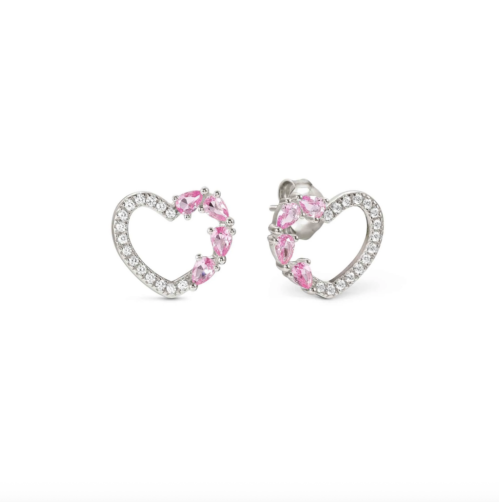 SHINE ME UP earrings in 925 silver and cubic zirconia White/Pink Heart