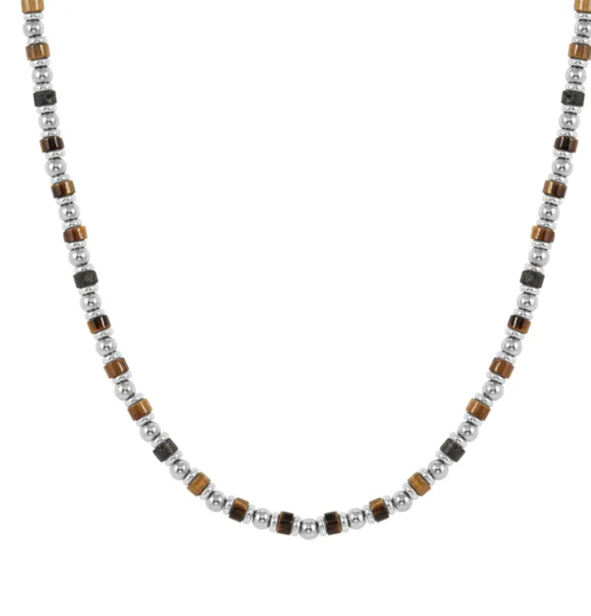 INSTINCTSTYLE Sea Edition necklaces in steel and natural stones TIGER EYE AND LAVA STONE