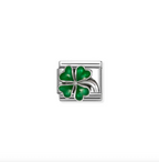 Nomination Silver Green four leaf clover