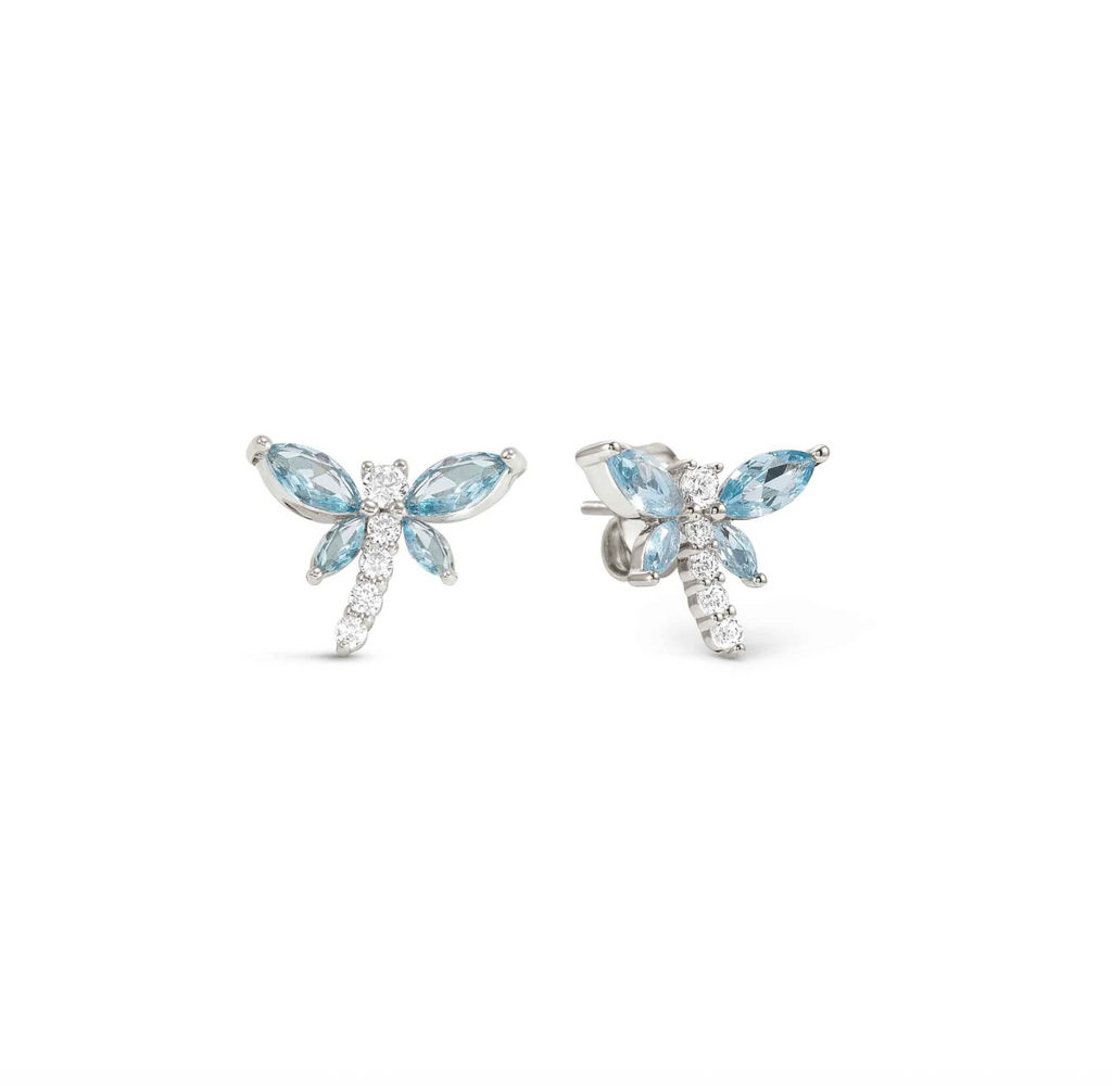 Shine Me Up Earrings 925 Silver & CZ White & Light Blue Dragonfly