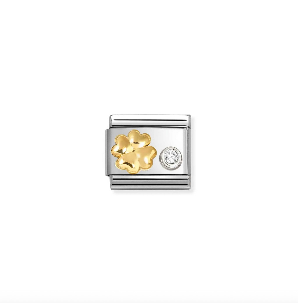 Nomination Classic SYMBOLS steel, 750 gold, 925 silver and CZ Four-leaf clover cz WHITE