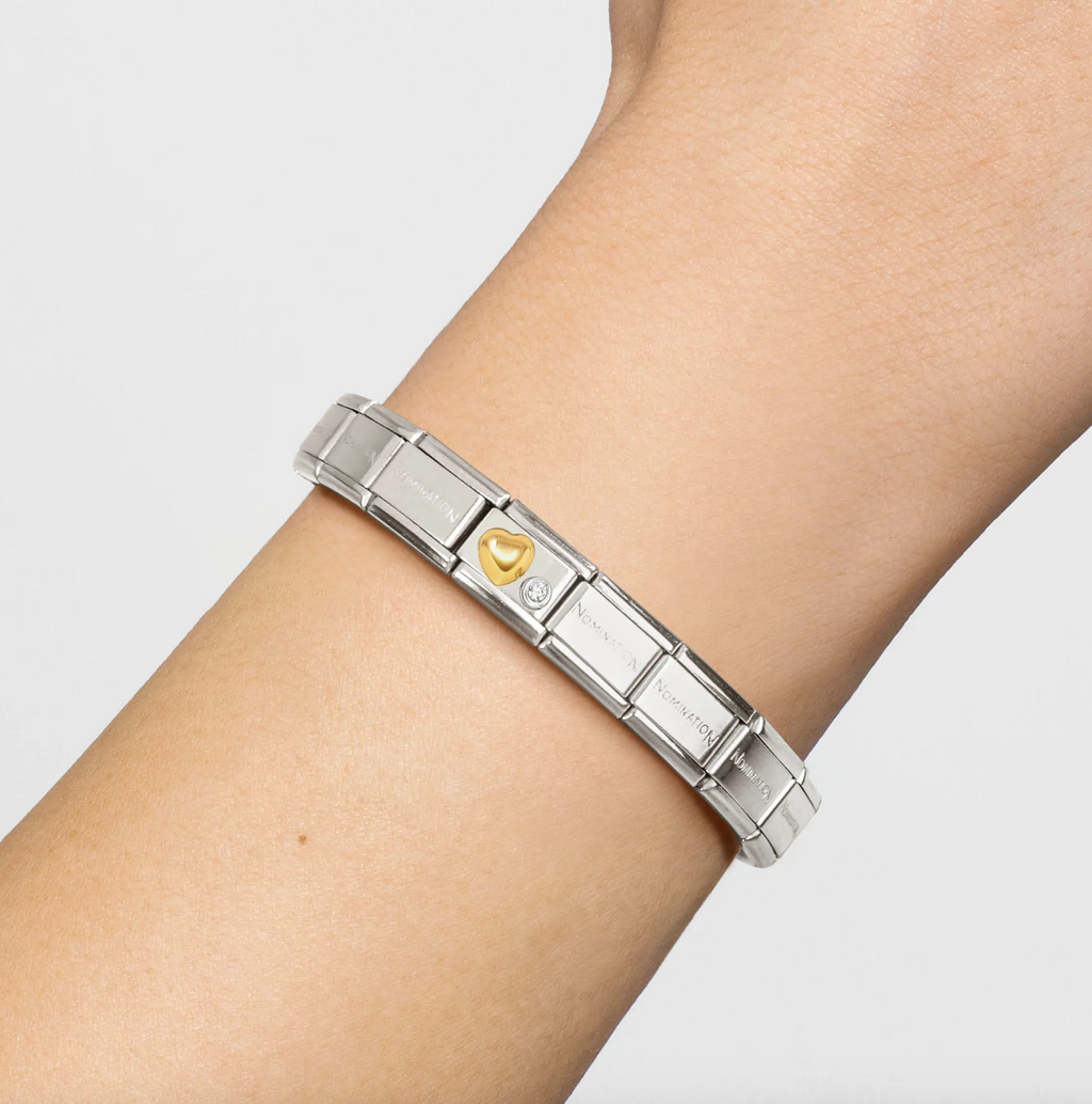 Nomination Classic SYMBOLS steel, 750 gold, 925 silver and CZ Raised heart cz WHITE