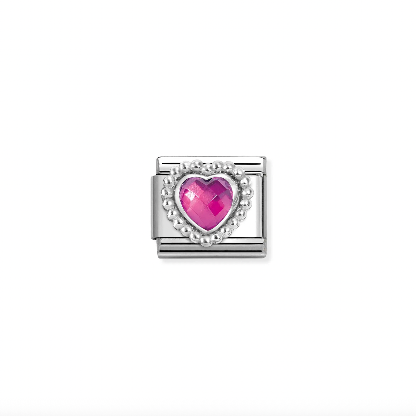 Nomination Classic Silver Dots Rich Faceted Fuchsia Heart Charm