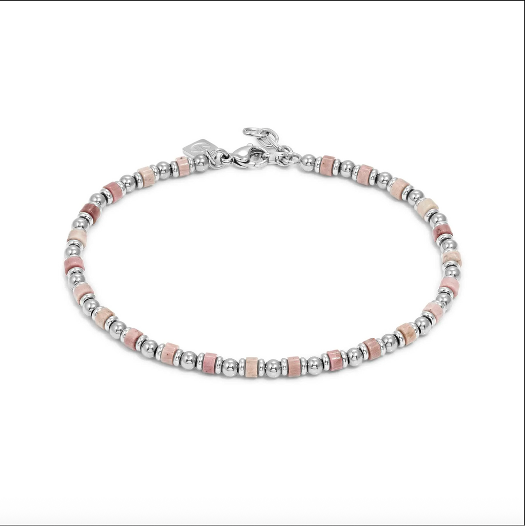INSTINCTSTYLE Sea Edition anklets in steel and natural stones Pink Jade