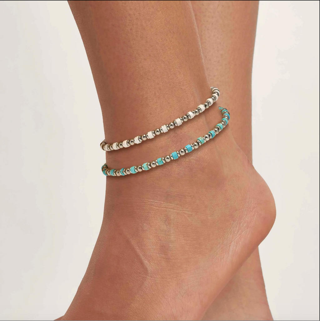 INSTINCTSTYLE Sea Edition anklets in steel and natural stones White Turquoise
