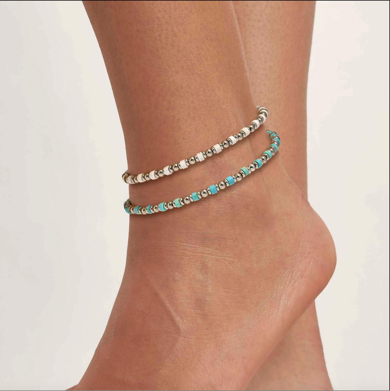 INSTINCTSTYLE Sea Edition anklets in steel and natural stones White Turquoise