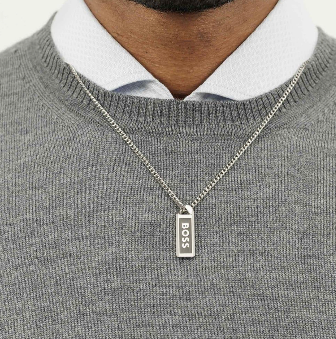 Mens BOSS Necklace With Logo Plate