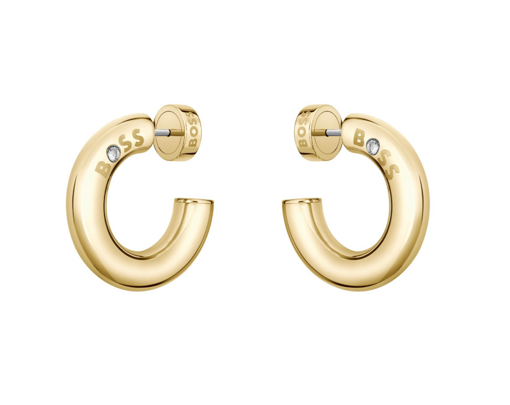 Ladies BOSS Gold-Tone Hooped Earring With Logo Detail