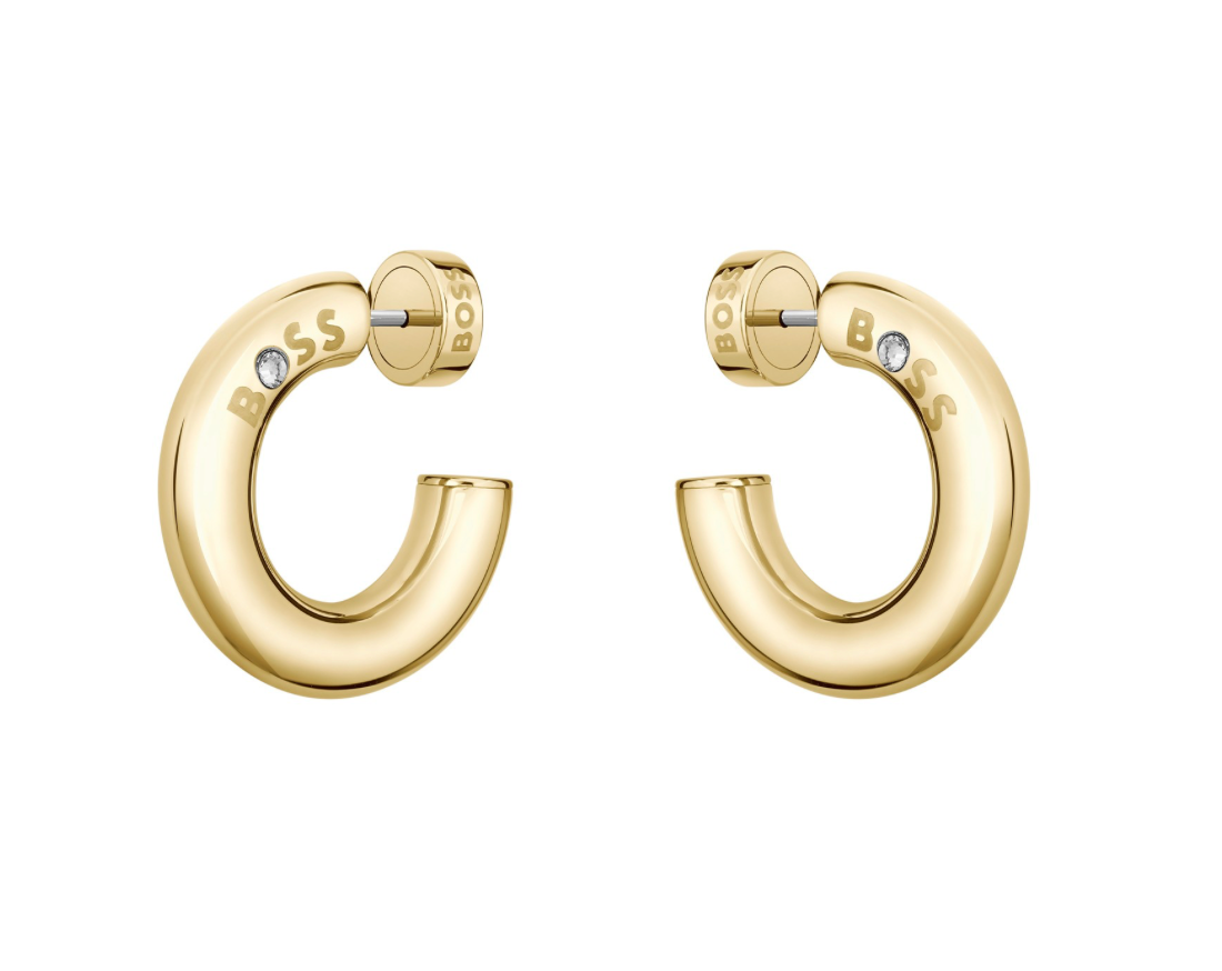 Ladies BOSS Gold-Tone Hooped Earring With Logo Detail
