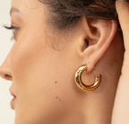 Ladies BOSS Gold-Tone Hooped Earring With Logo Detail