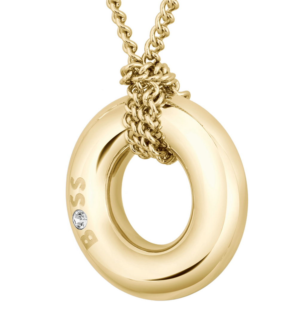 Ladies BOSS Gold-Tone Necklace With Logo Hoop