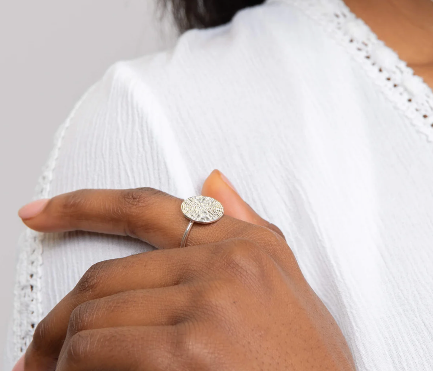 Ripple Texture Round Disc Ring
