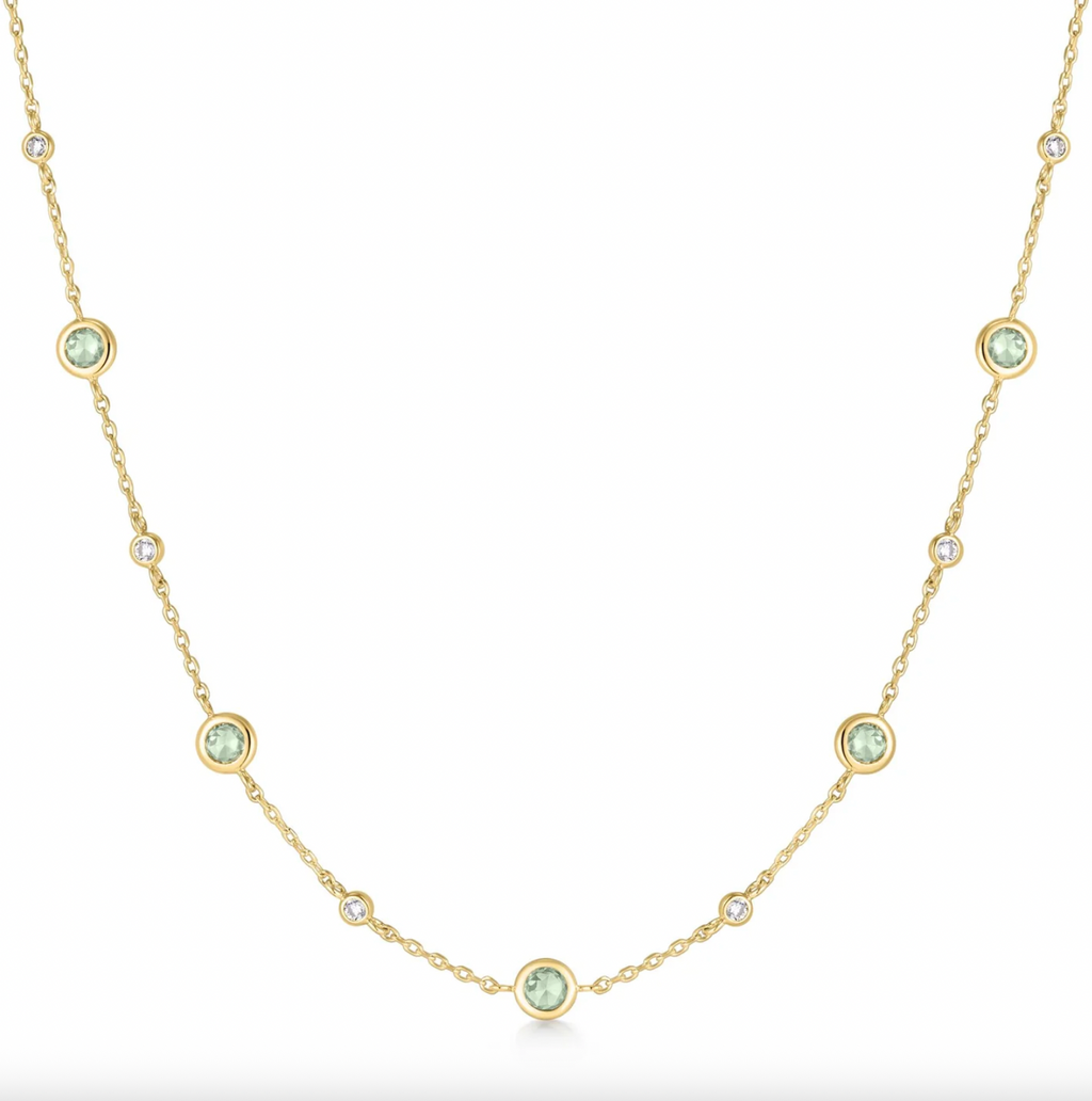 Gold Mint Green Station Necklace