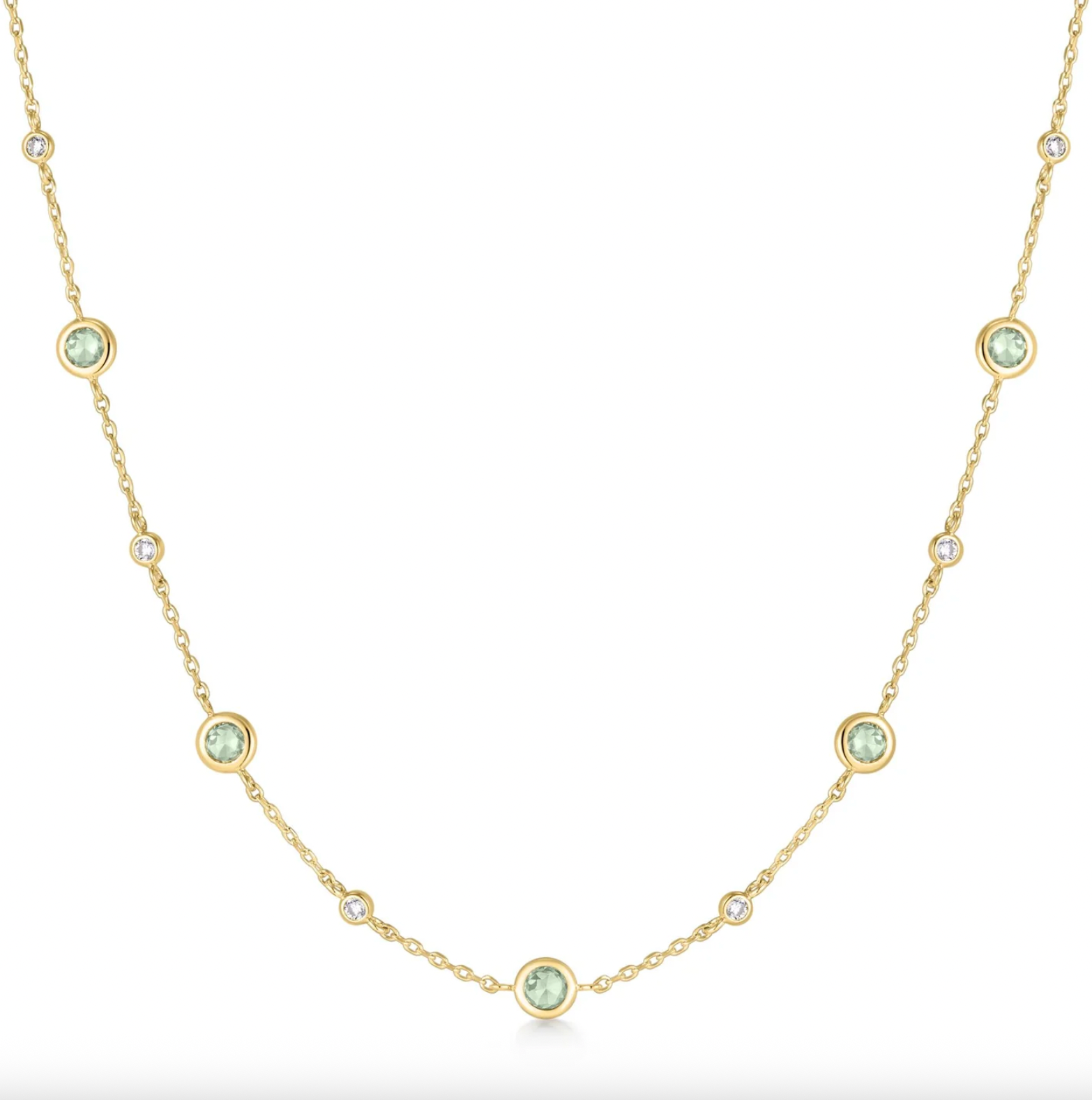 Gold Mint Green Station Necklace
