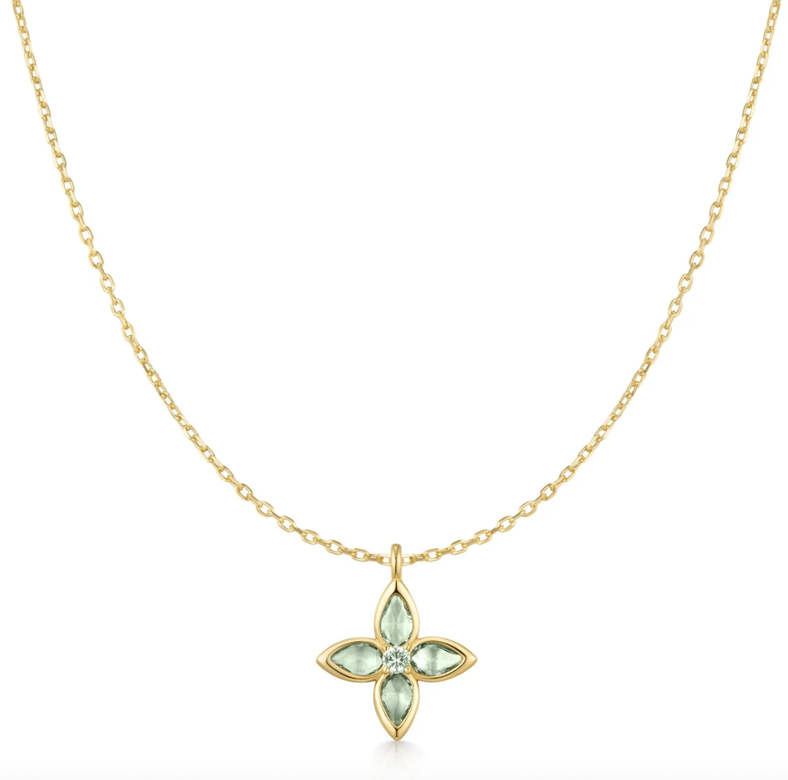 Gold Mint Green Lucky Clover Necklace