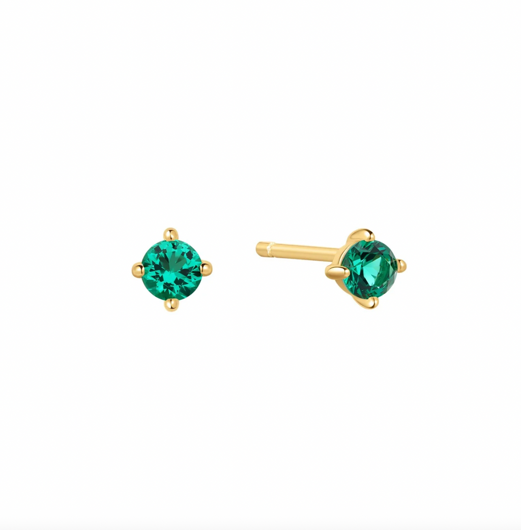 Gold Green Stud Earrings
