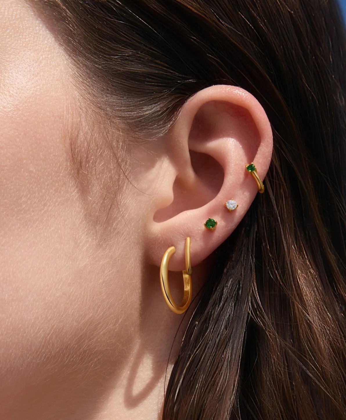 Gold Green Stud Earrings