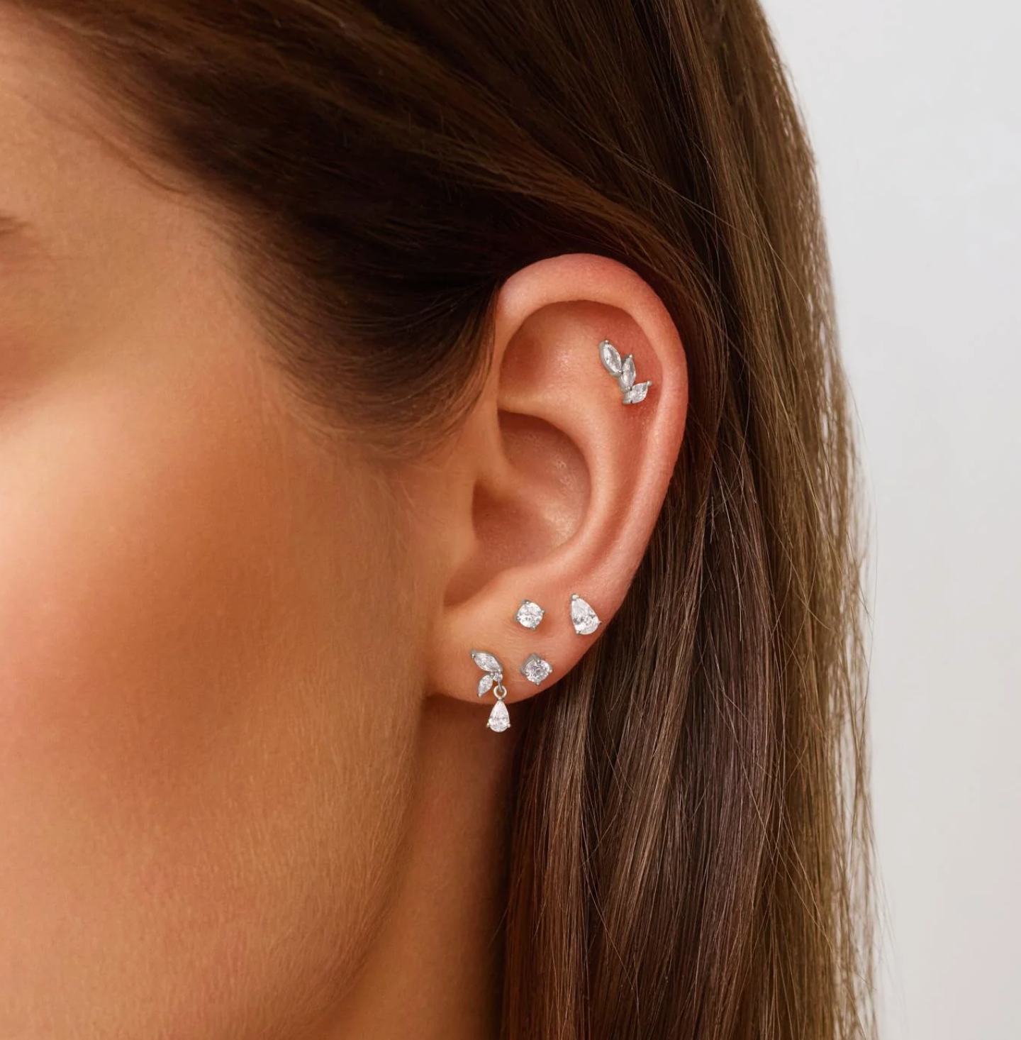 SILVER TRIPLE MARQUISE BARBELL SINGLE EARRING