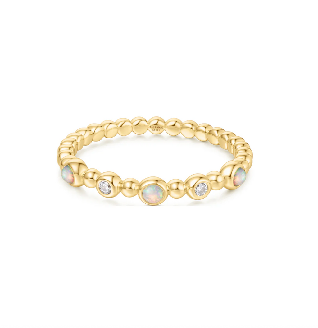 Gold Bezel Kyoto Opal Beaded Ring