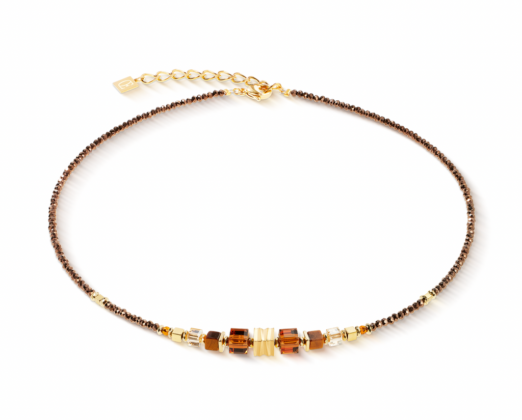 Necklace Wave Cube Flow Gold Brown