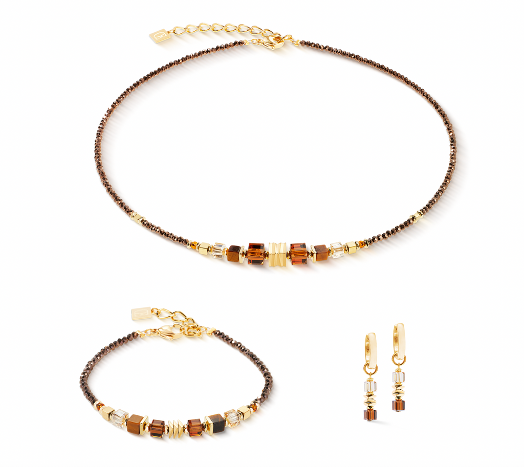 Necklace Wave Cube Flow Gold Brown
