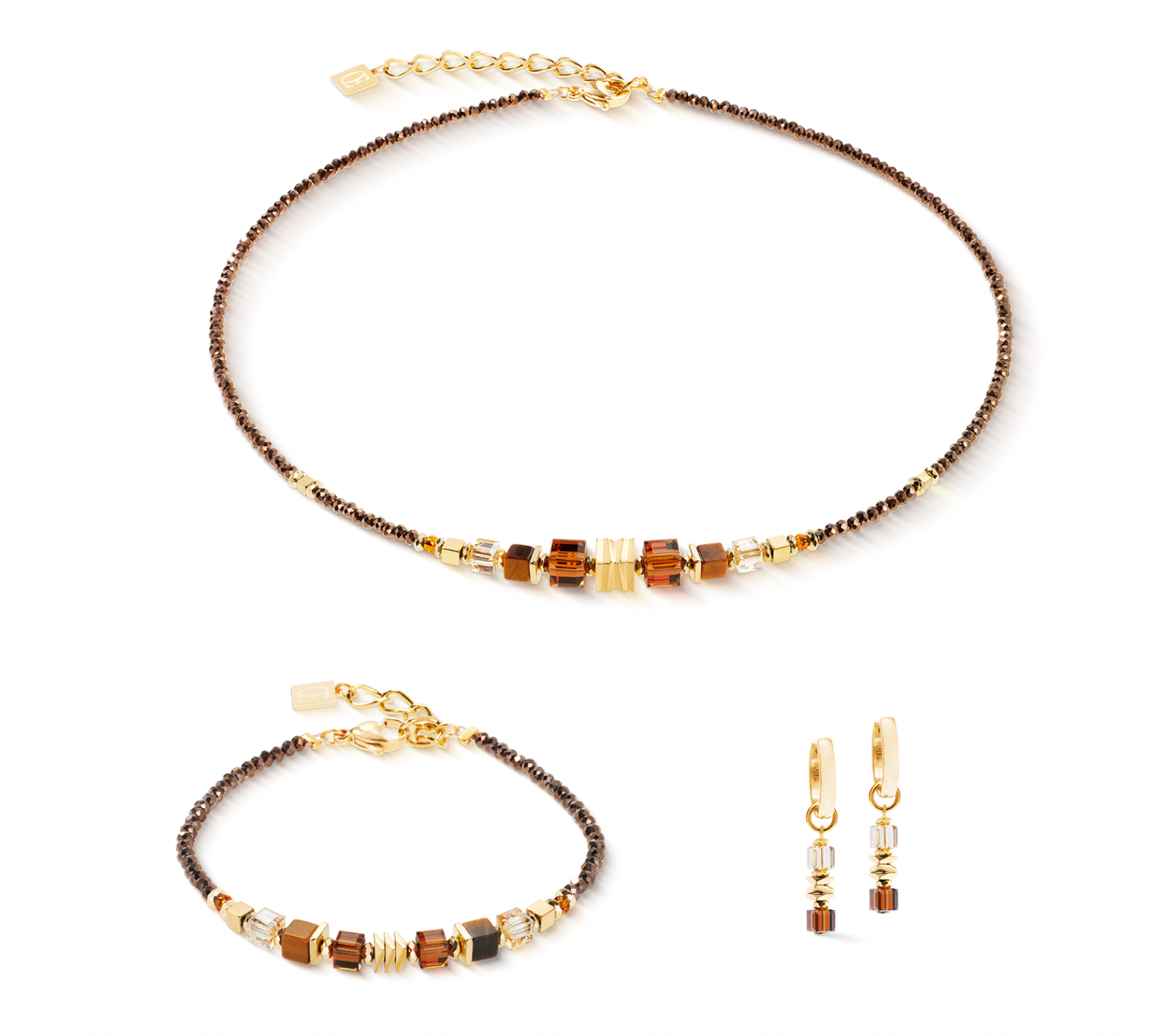 Necklace Wave Cube Flow Gold Brown
