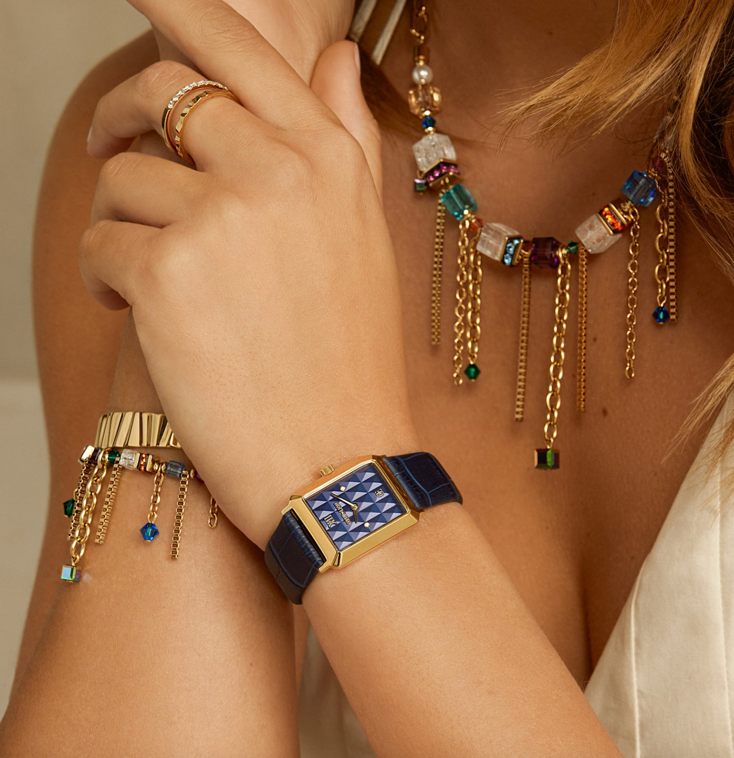 Iconic Spikes Bracelet Leather Midnight Blue Gold Watch