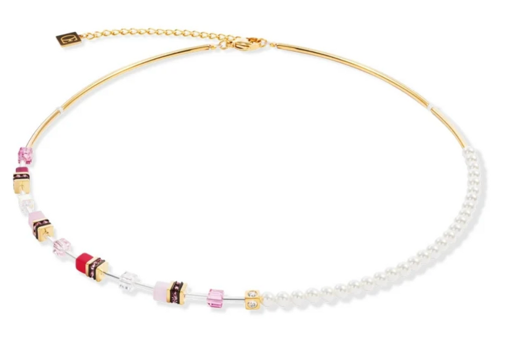 Pearl Necklace Gold Plated Pink Crystal