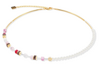 Pearl Necklace Gold Plated Pink Crystal
