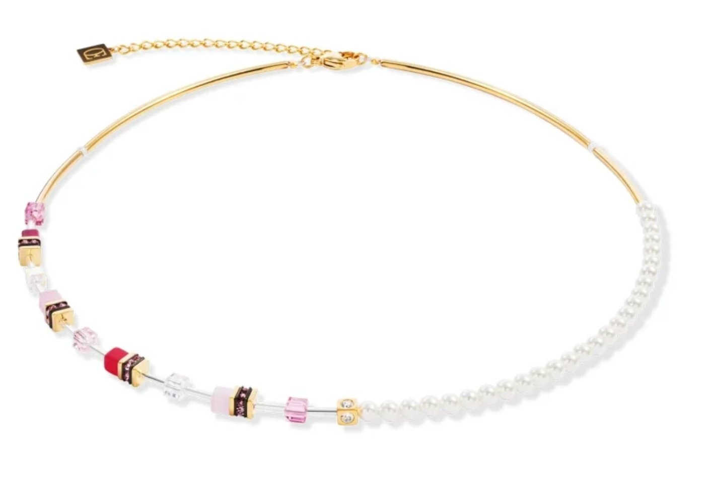 Pearl Necklace Gold Plated Pink Crystal