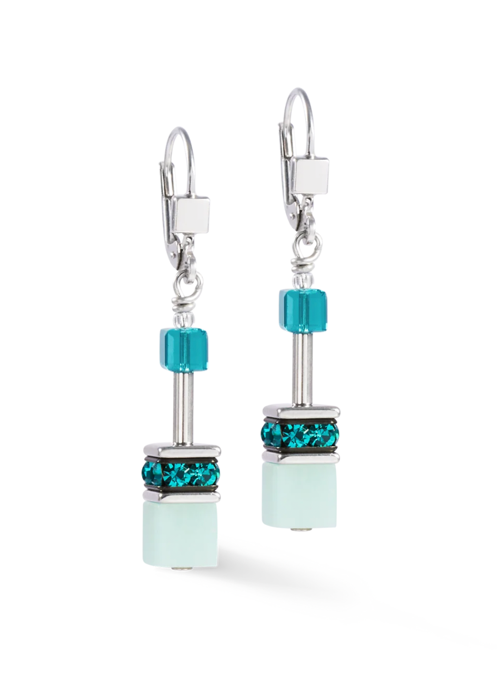 Geocube Iconic Precious Silver Green Earrings
