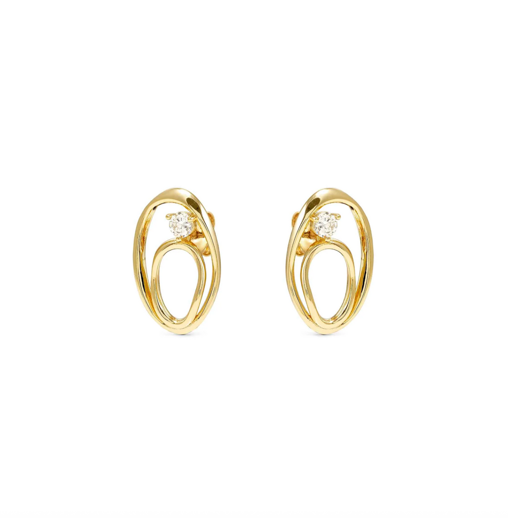 Nomination Rebel Art Earrings, Oval with White Stone (Gold)