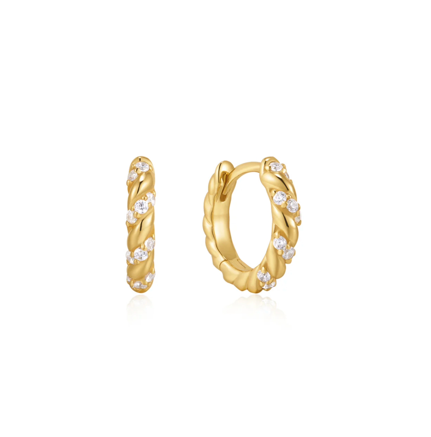 Gold Sparkle Twisted Huggie Hoop Earring