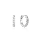 Silver Sparkle Twisted Huggie Hoop Earring
