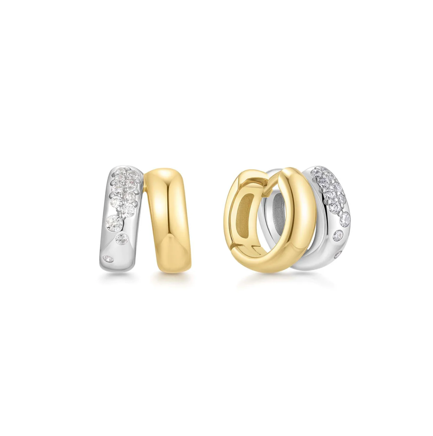 Two-Tone Sparkling Duet Mixed Huggie Hoop Earrings