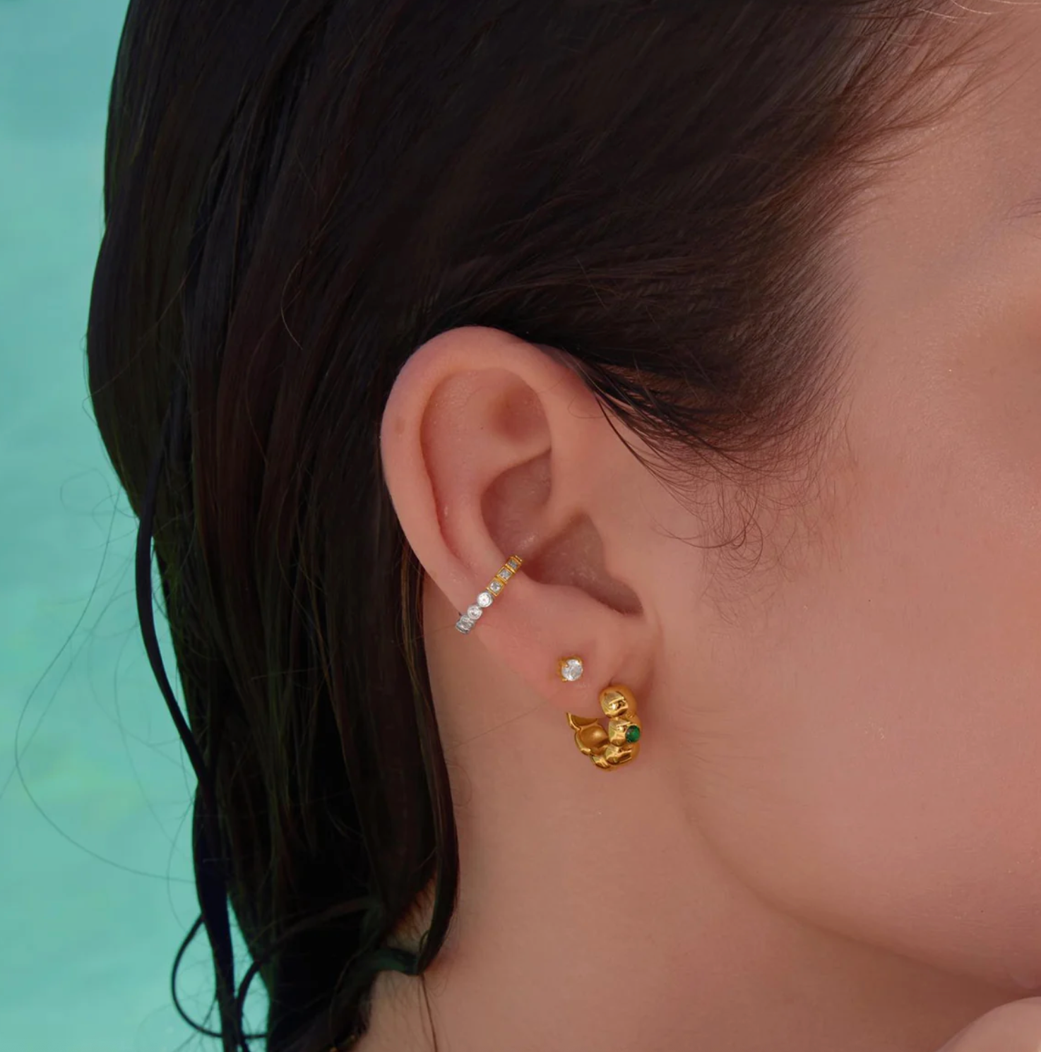 Gold Reversible Puffy Huggie Hoop Earrings