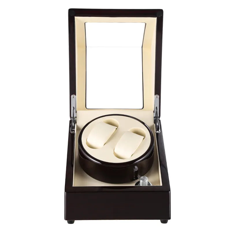 Double Watch Winder Mahogany Wood & Cream