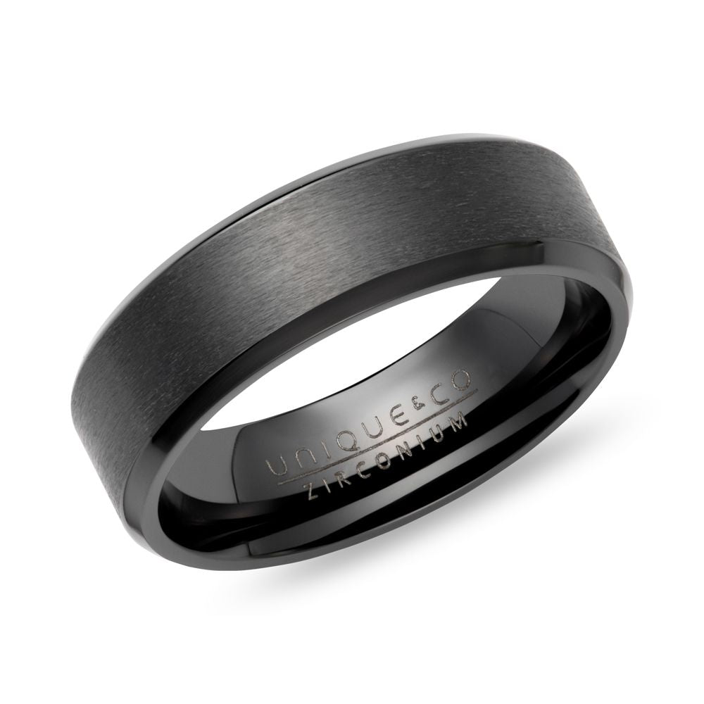 Brushed & Bevelled Black Zirconium Ring 7mm