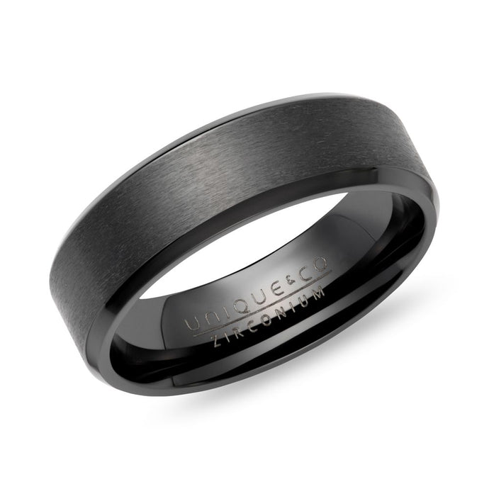 Brushed & Bevelled Black Zirconium Ring 7mm