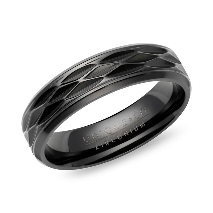 Black Zirconium Patterned Ring 7mm