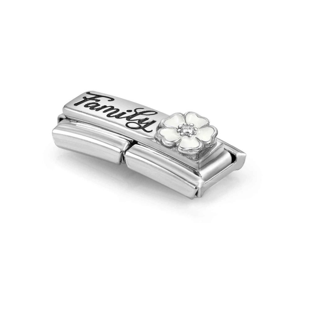 Nomination DOUBLE Classic DETAILED Silver and Cubic Zirconia Family with flower Charm
