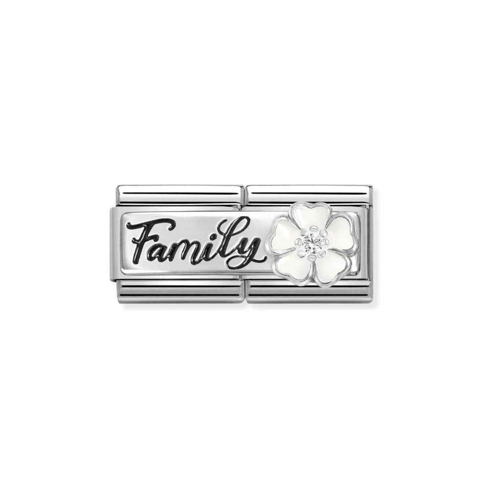 Nomination DOUBLE Classic DETAILED Silver and Cubic Zirconia Family with flower Charm