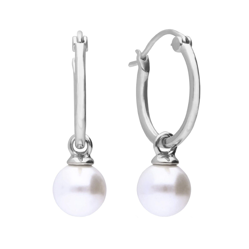 Assembled Hoop Earrings With Shell Pearl in Silver E6300
