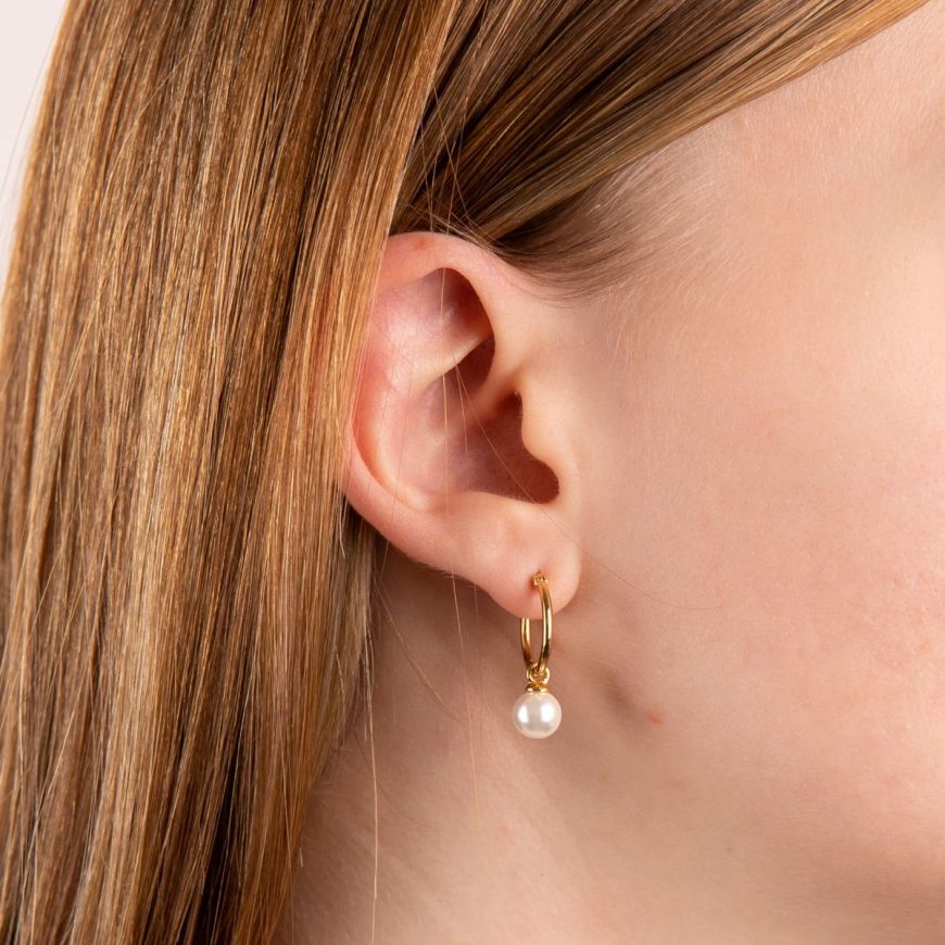 Assembled Hoop Earrings With Shell Pearl In Yellow Gold Plating E6301